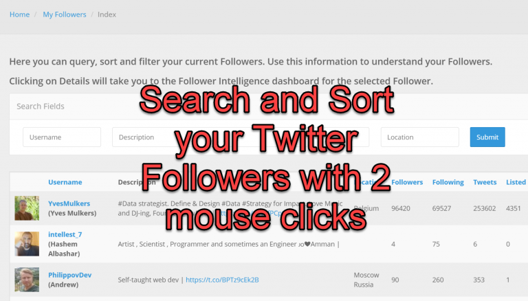 Search and Sort your Twitter Followers with 2 mouse clicks