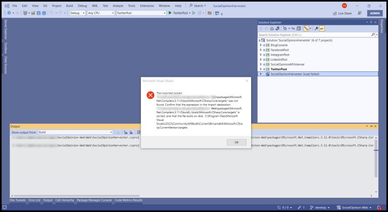 Resolving The “Imported Project “C:\Microsoft.CSharp.targets Was Not Found” Error in VS2022