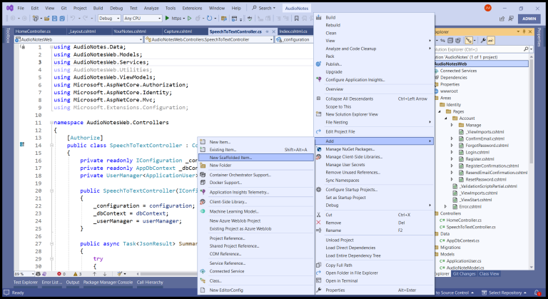 Using aspnet-codegenerator to Run Identity Code Generation